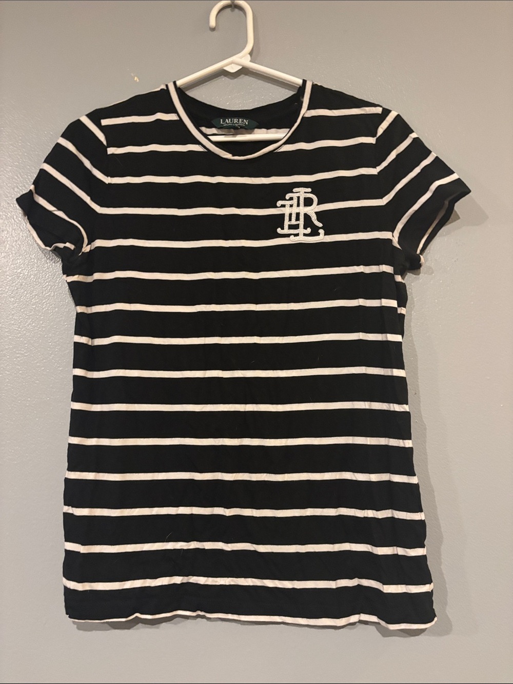 Lauren Ralph Lauren Black & White Striped Short Sleeve Tee